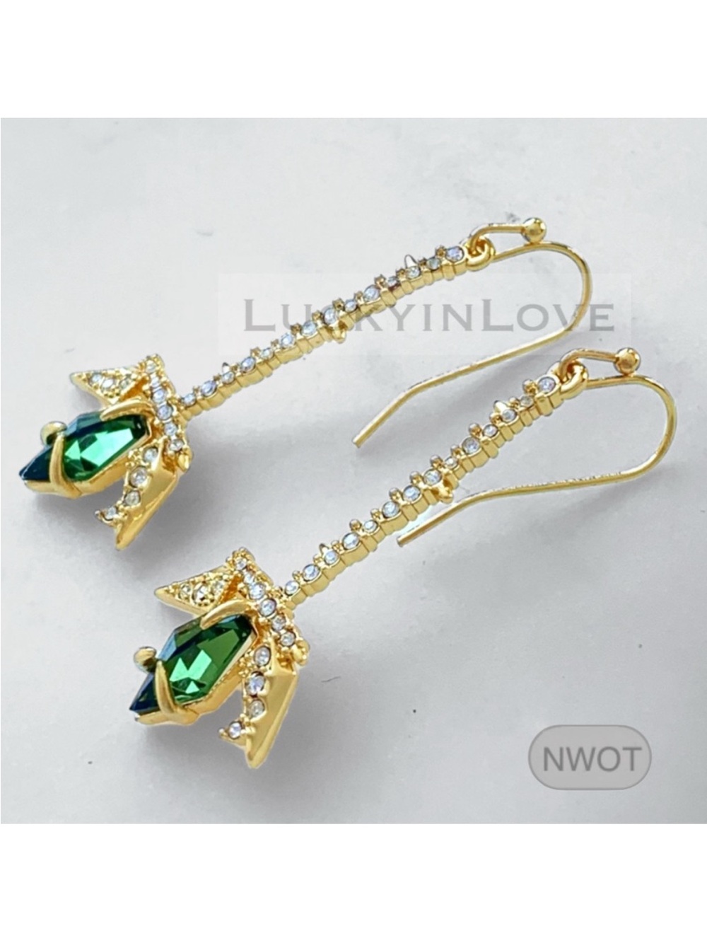 ALEXIS BITTAR • Art Deco Pavé Crystal  Green Drop Earrings
